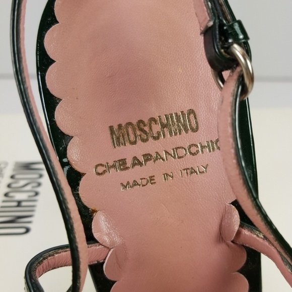 👠👠👠Moschino NEW Bottle Green Patent Leather Sandals - Picture 5 of 8